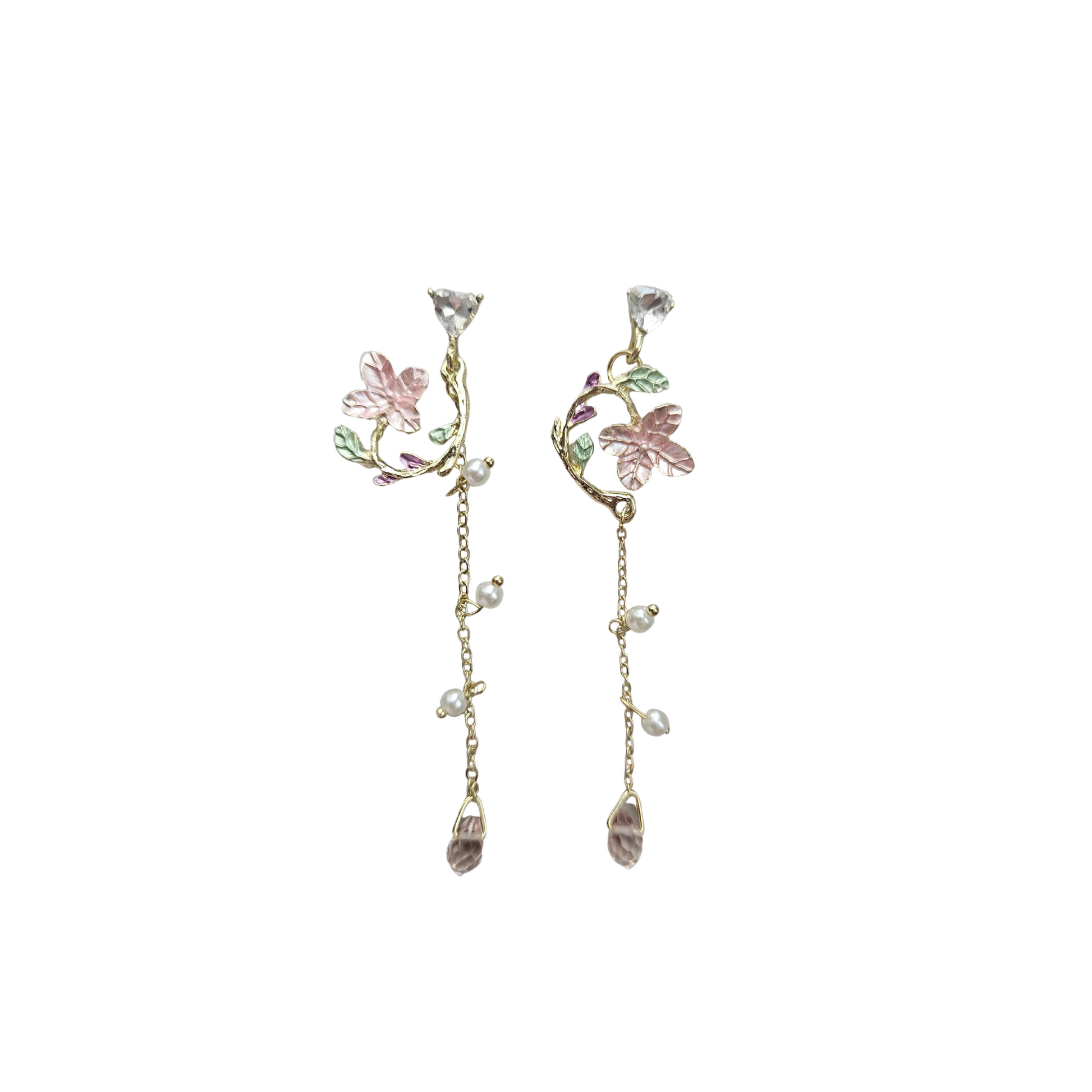 Rose Orchid Flower Long Earrings