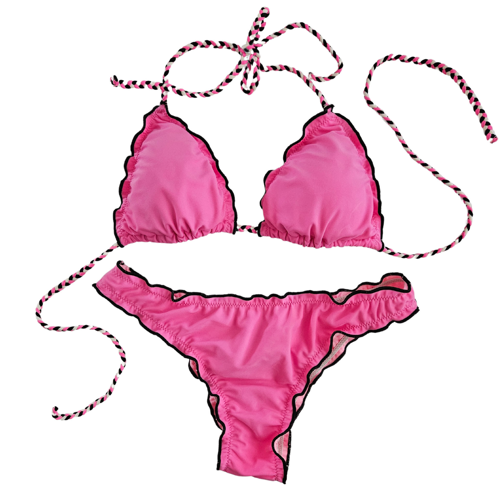 Ruffled Pink Thong Bikini Set