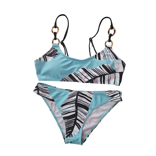 Sky Blue Printed Three piece Sporty Bikini Set front image