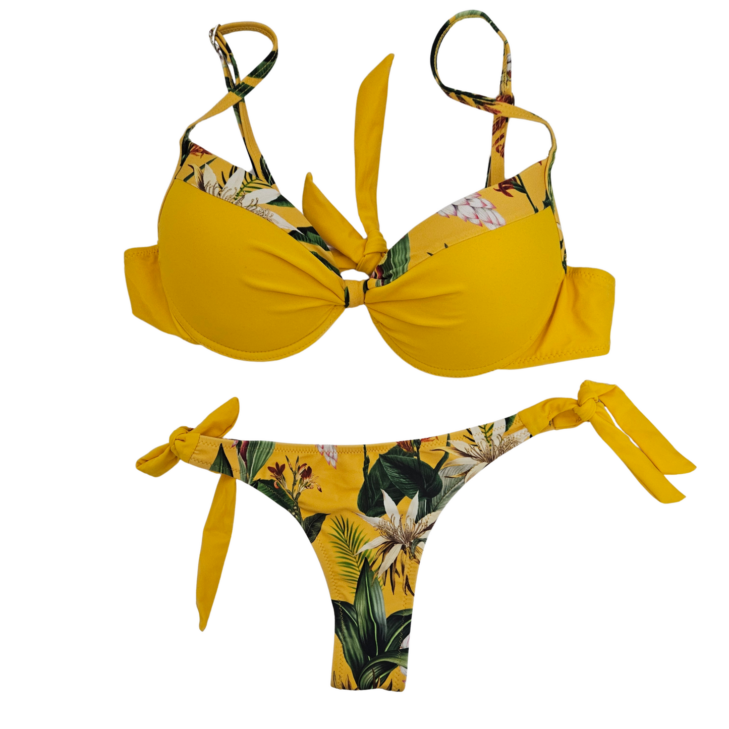 Sunny Underwire Triangular Thong Bikini Set-Yellow