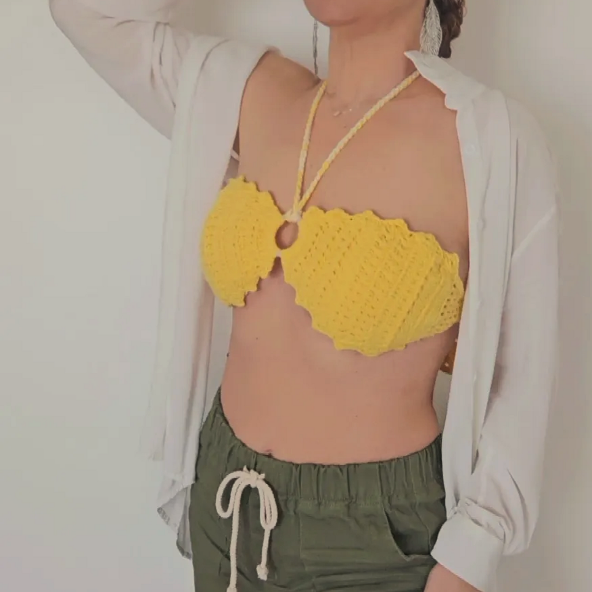 Sunset Yellow Bandeau Crochet Model Posing Front