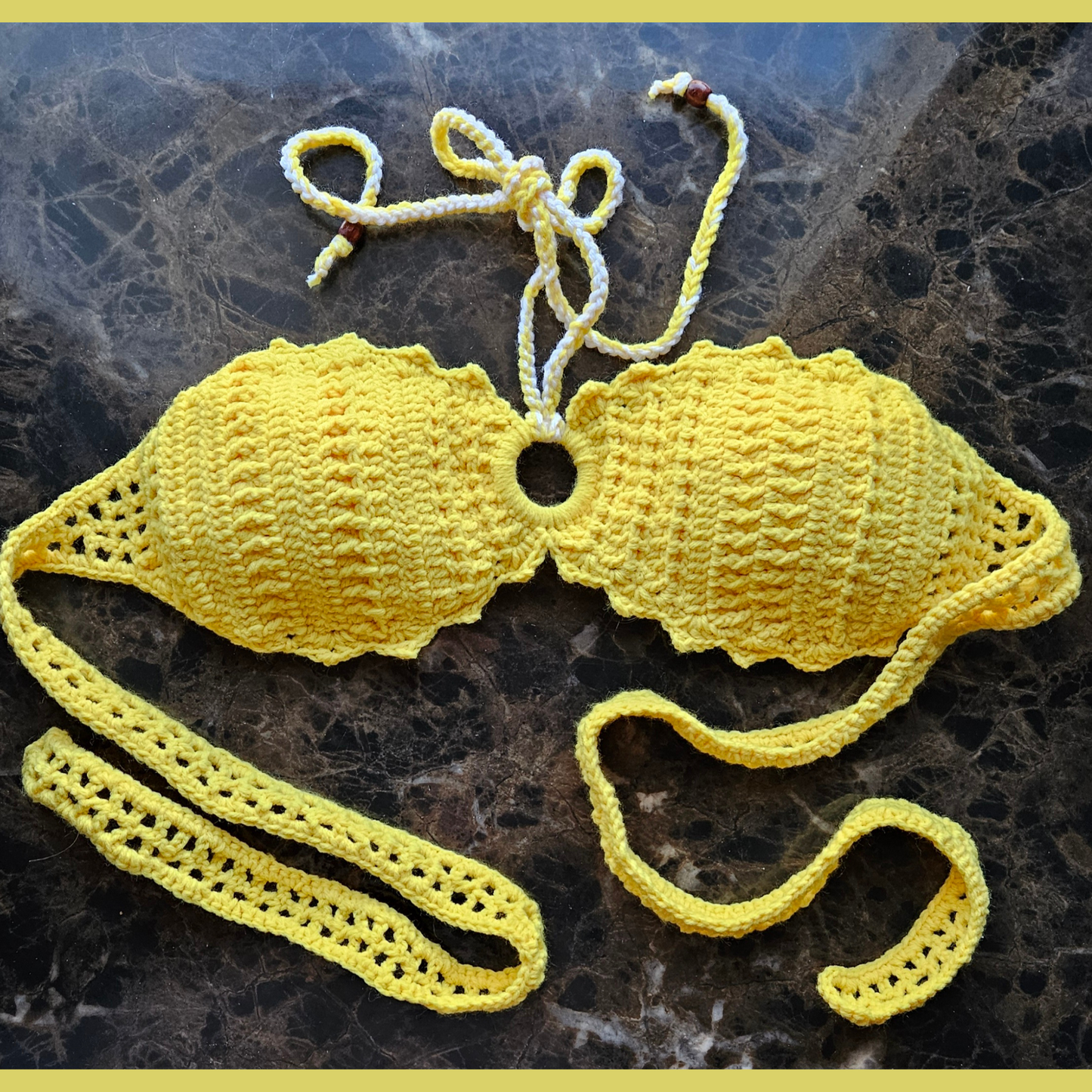 Sunset Yellow Bandeau Crochet Top front1