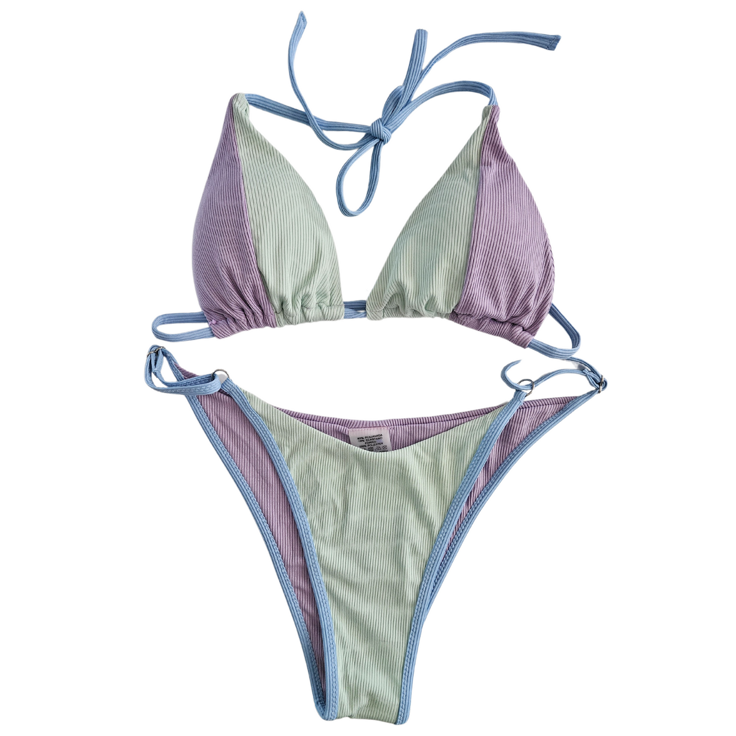 Textured Two Tone Light Green_Purple Bikini Set