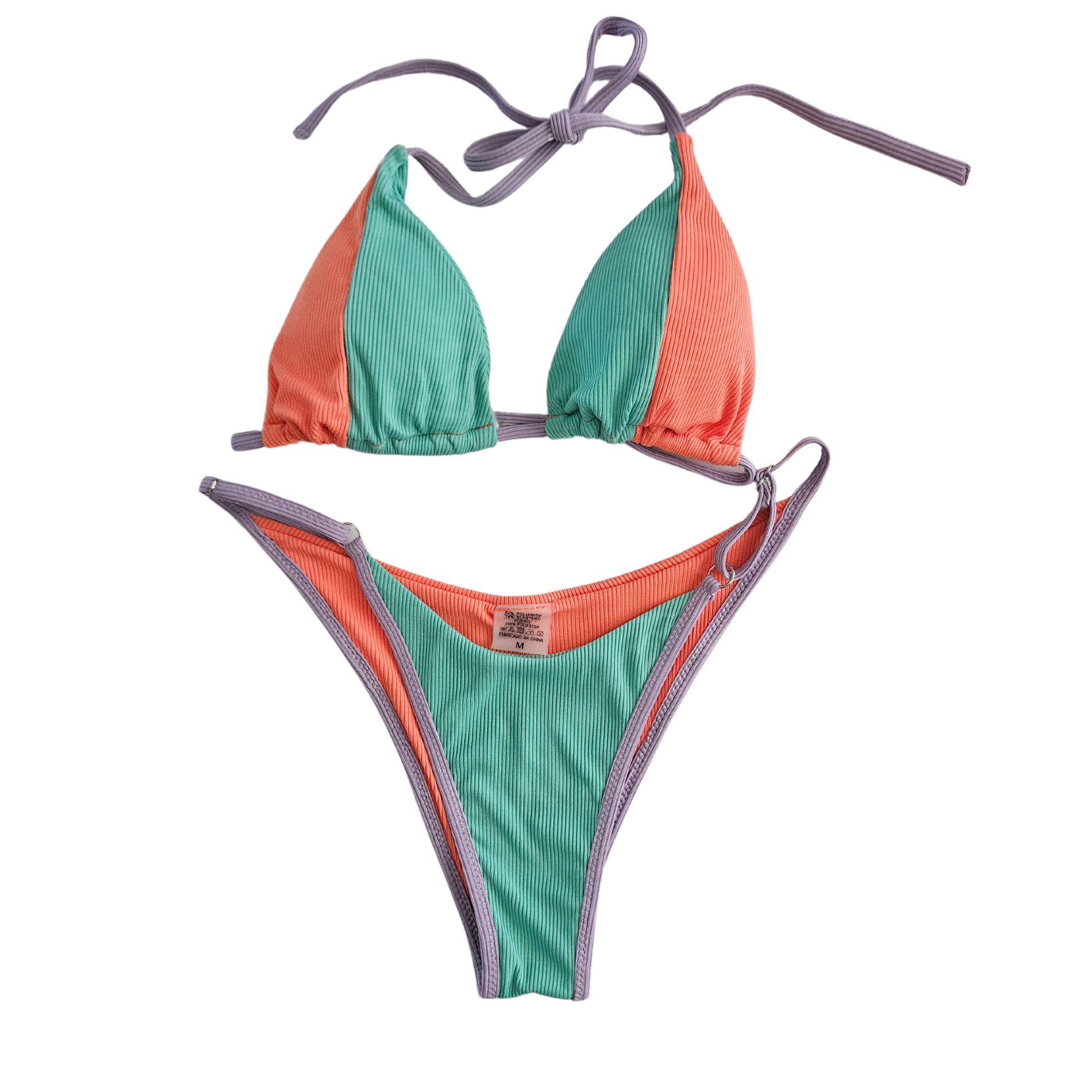 Textured Two Tone Orange_Green Bikini Set
