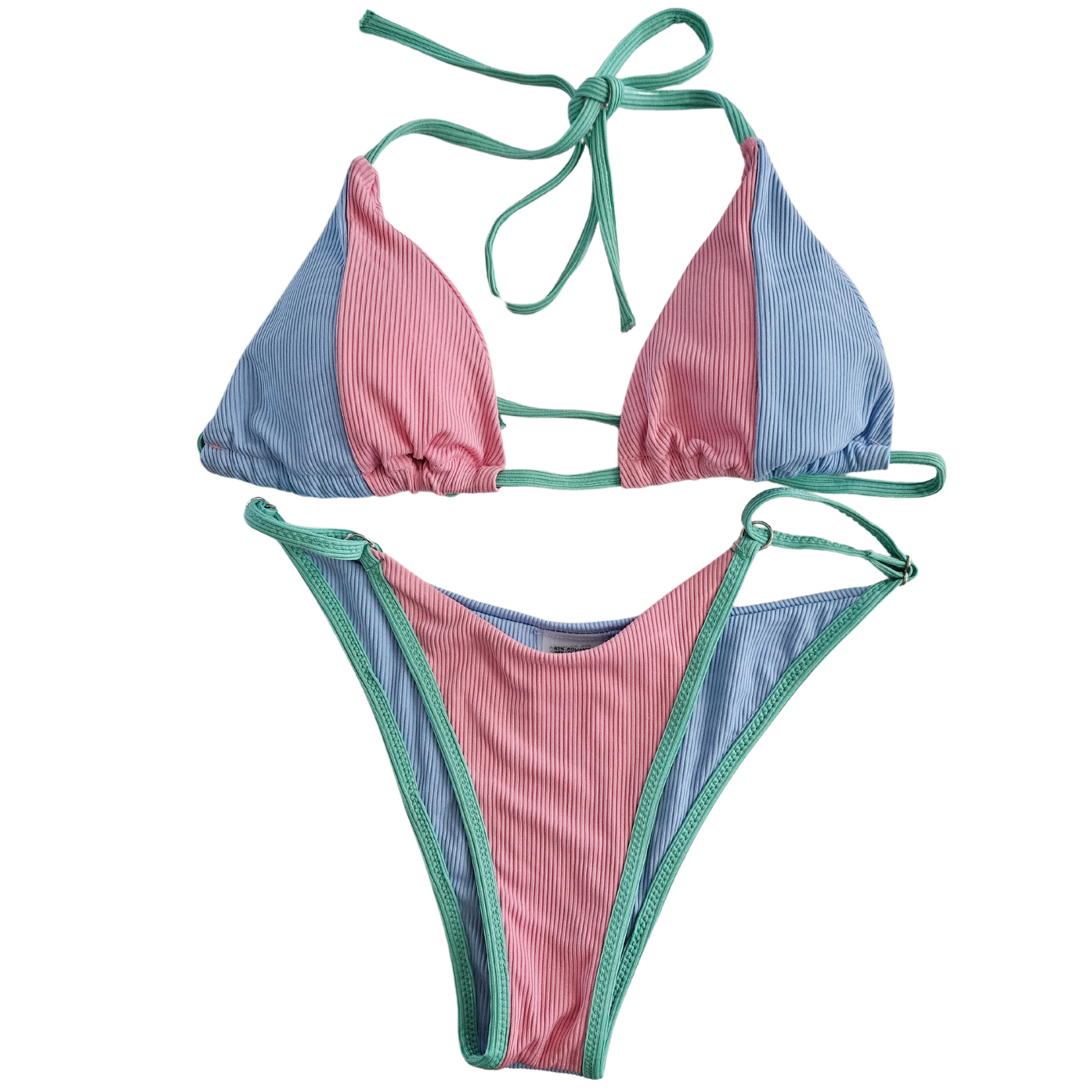 Textured Two Tone Pink_Blue Bikini Set