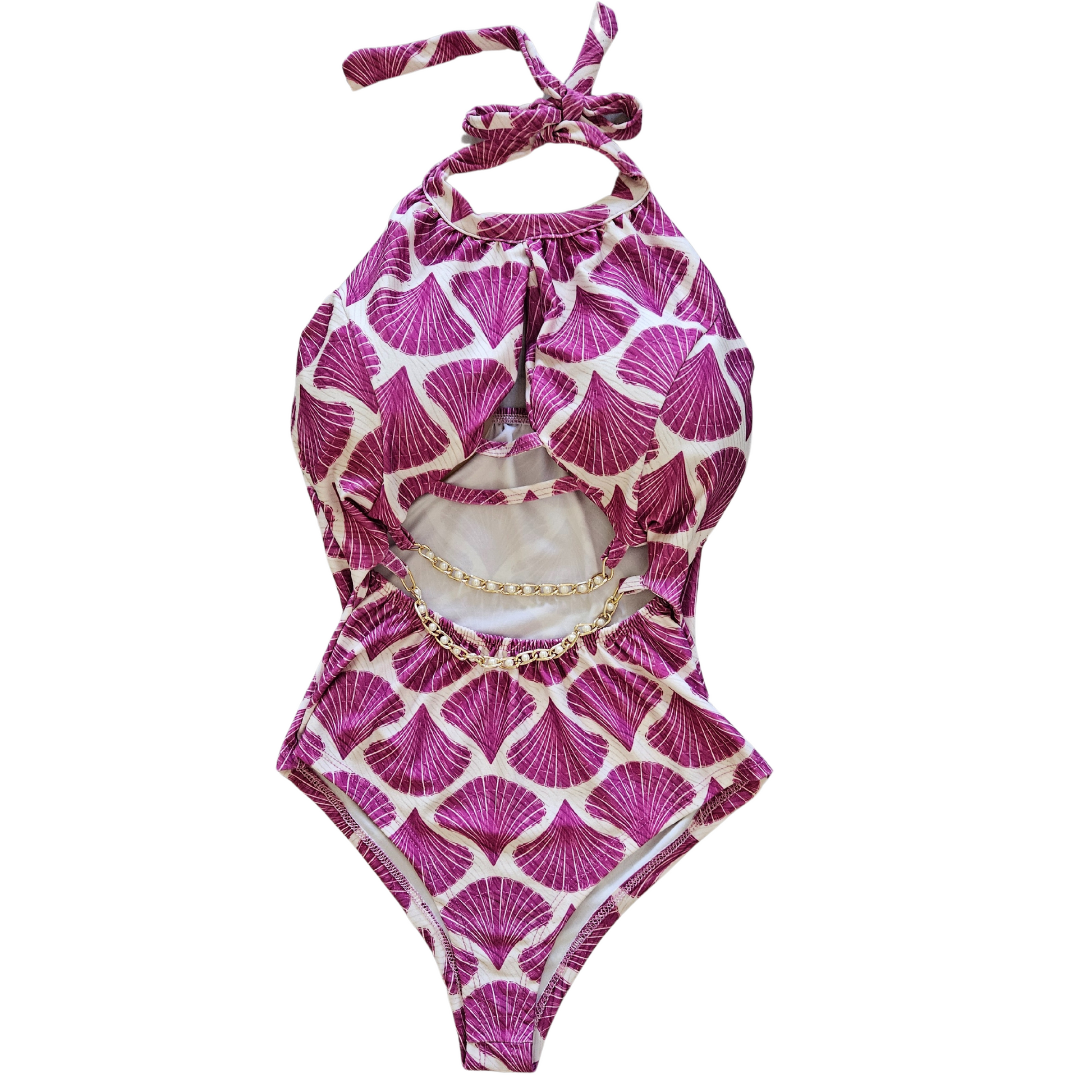 Vibrant Purple Pearls Cut Out Accent One-Piece Swimsuit