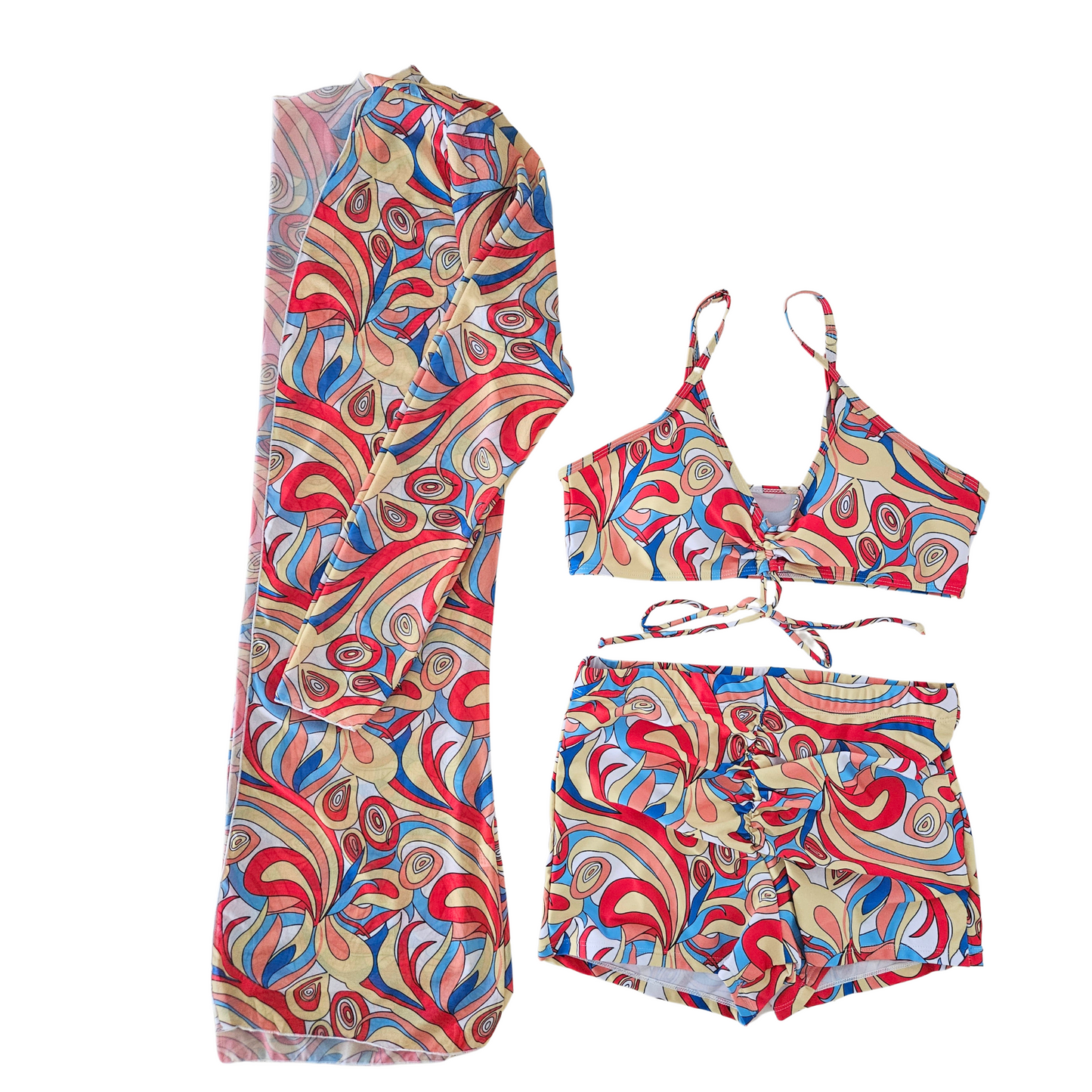 Vintage Paisley 3-Pieces Boyleg Bikini Set yellow