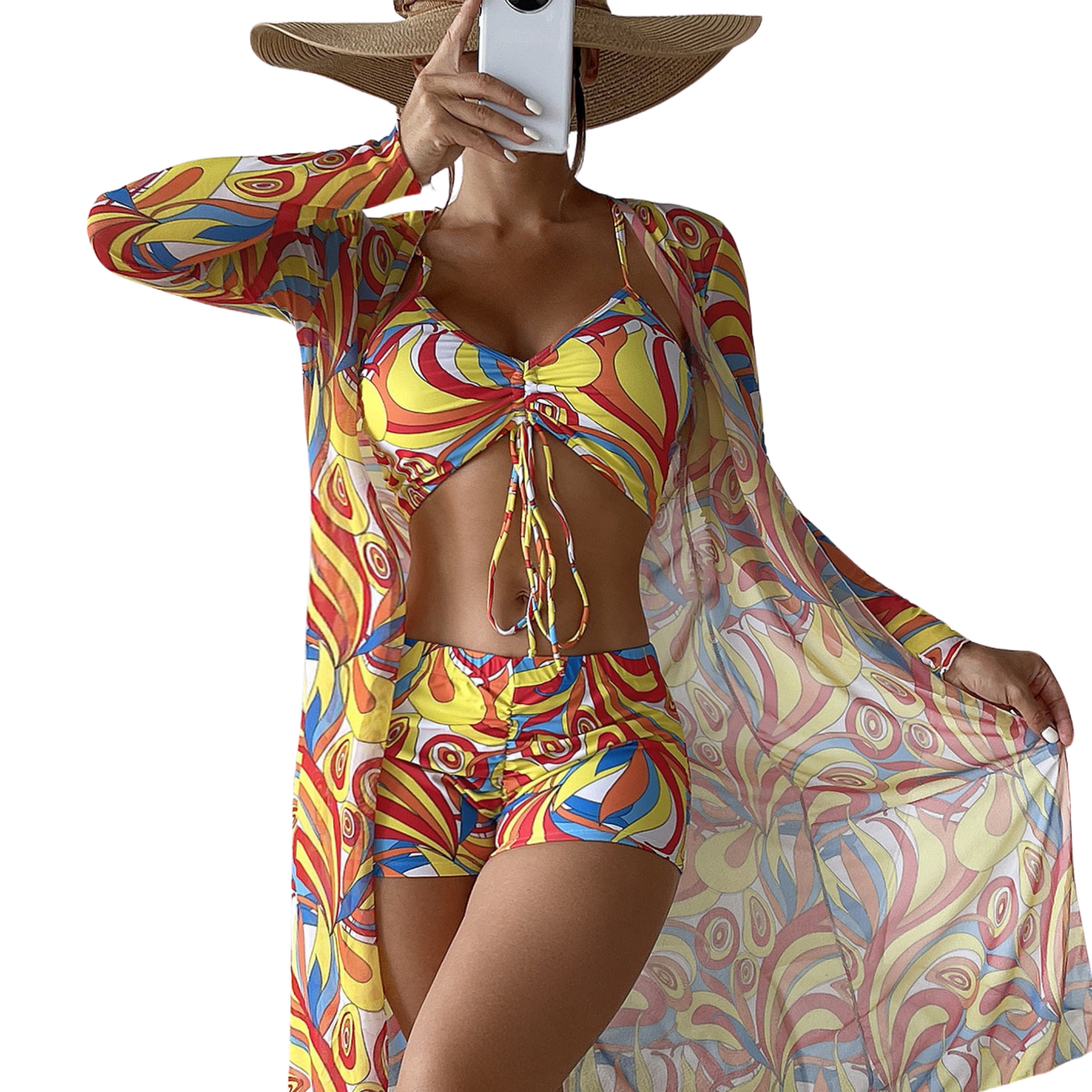 Vintage_Paisley_3-Pieces_Boyleg_Bikini_Set_yellow_model_pose