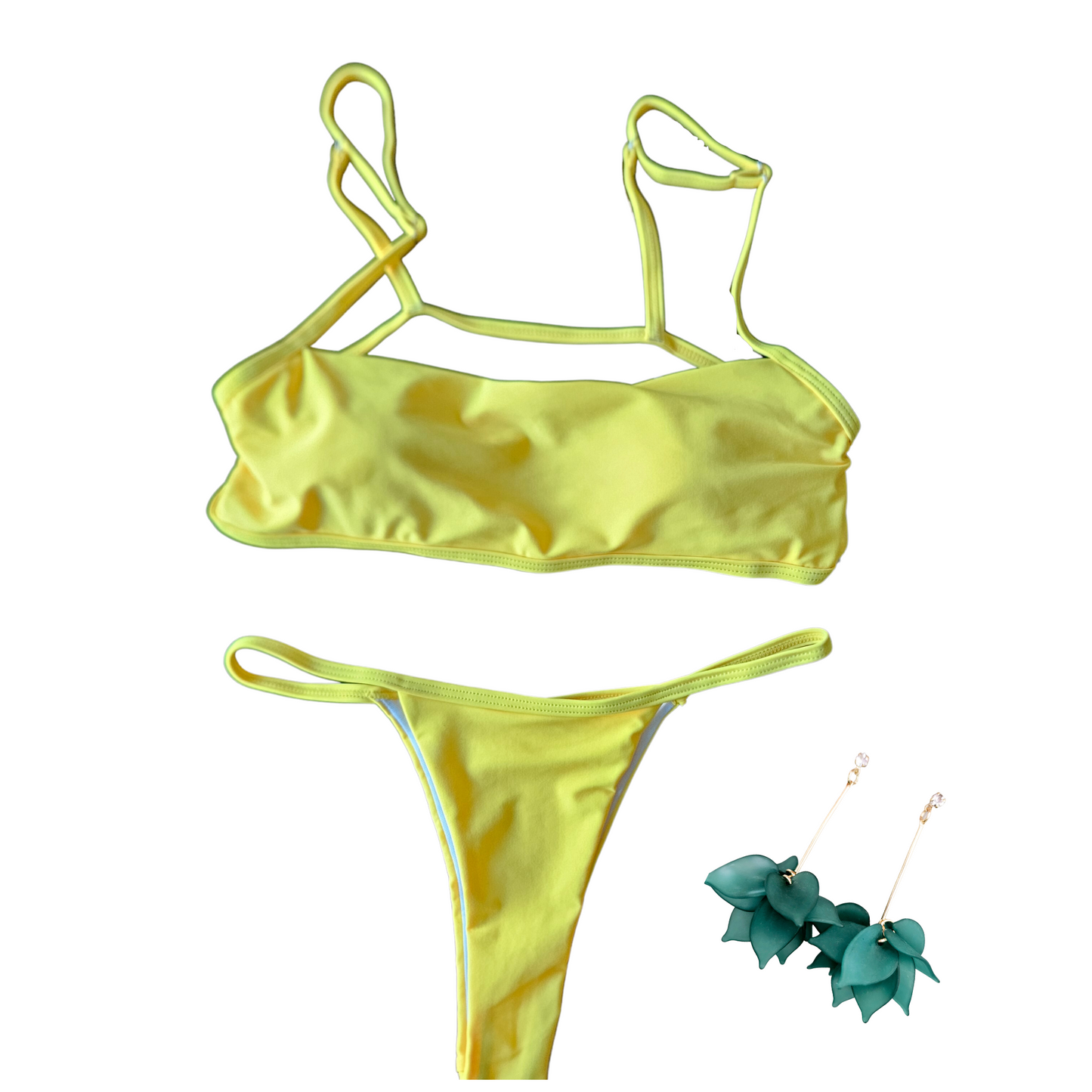 Yellow Bandeau Strap String Bikini Set image