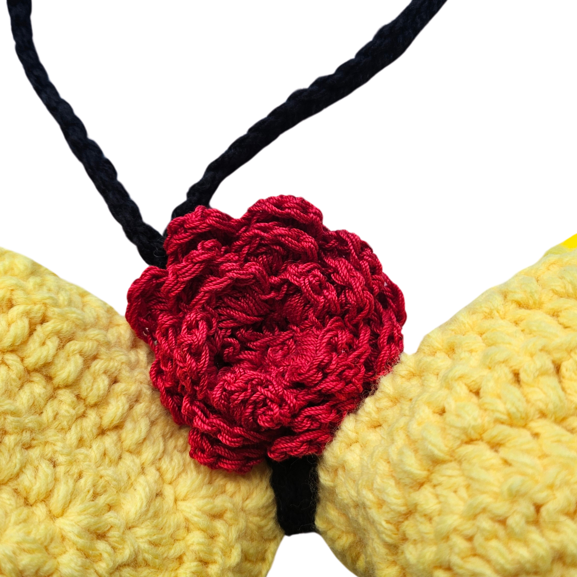 Yellow Radiant Bloom Crochet Bandeau Red Flower AccentT op Front
