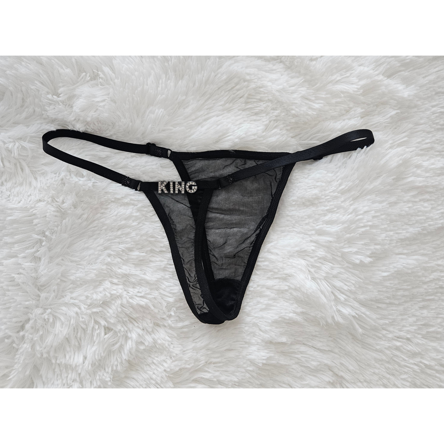 Rita Rosa black sheer mesh thong featuring KING HARDWARE