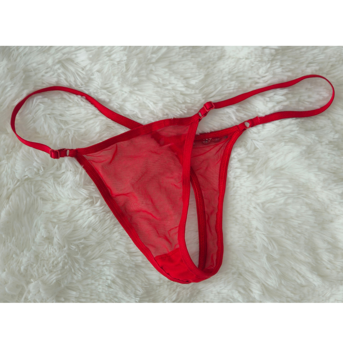 Hand-finished red Brazilian lace G-string with mesh fabric 2