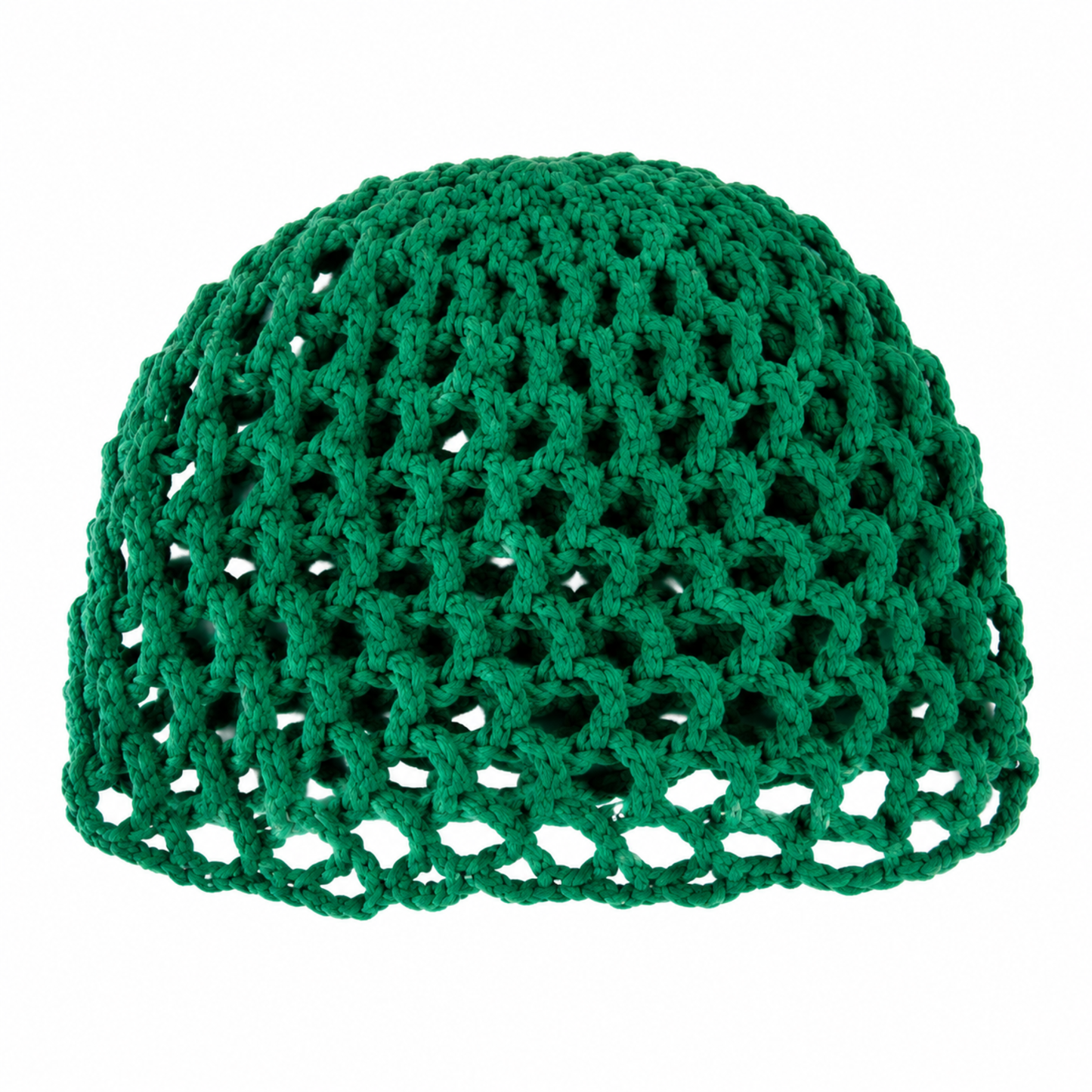 Emerald Green handmade crochet cap with breathable crochet mesh pattern and boho summer style