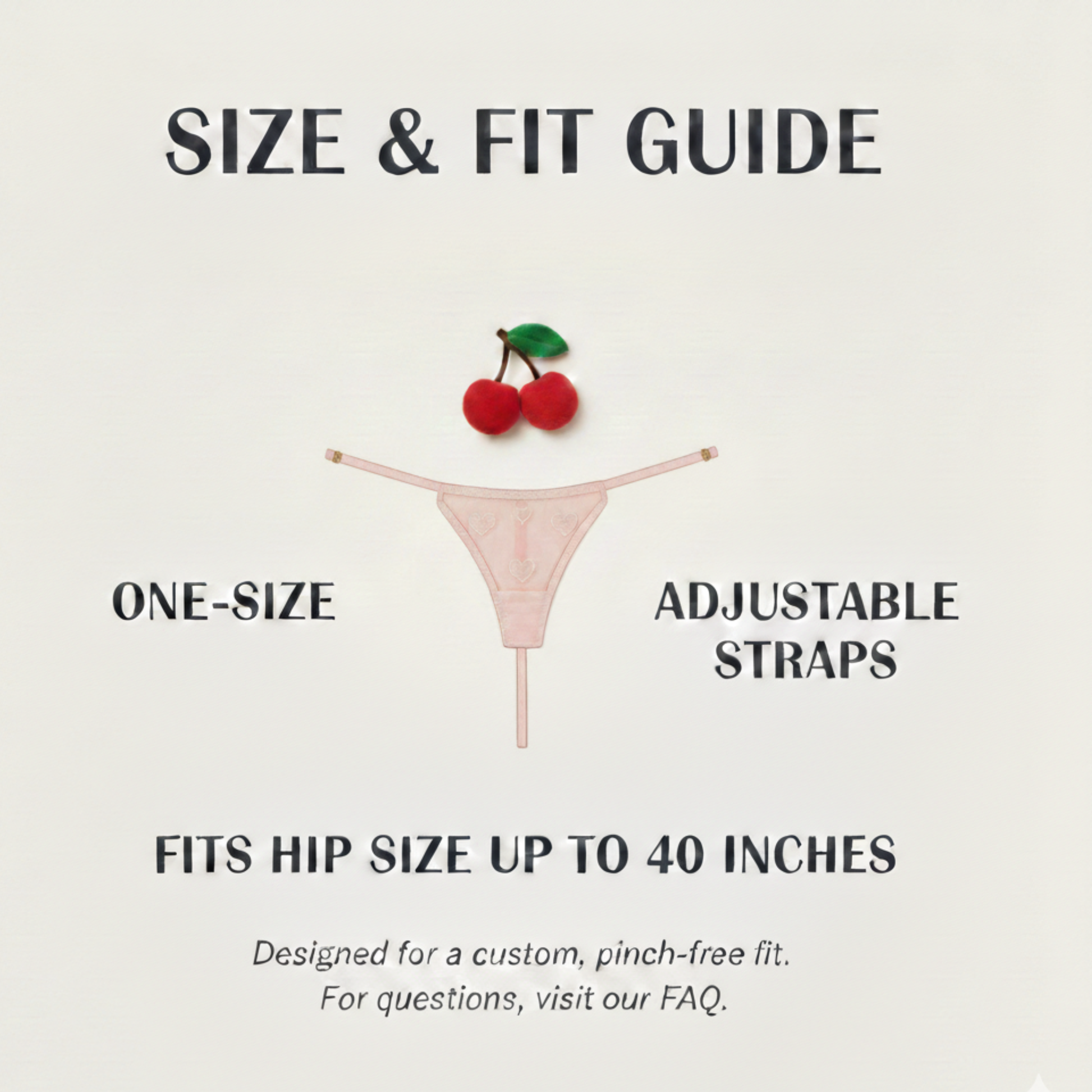 Size guide for heart thong: One-size fits most, fits hips up to 40 inches.