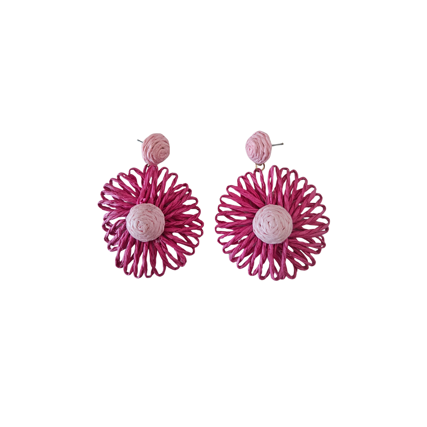 Pink floral earrings on a white background