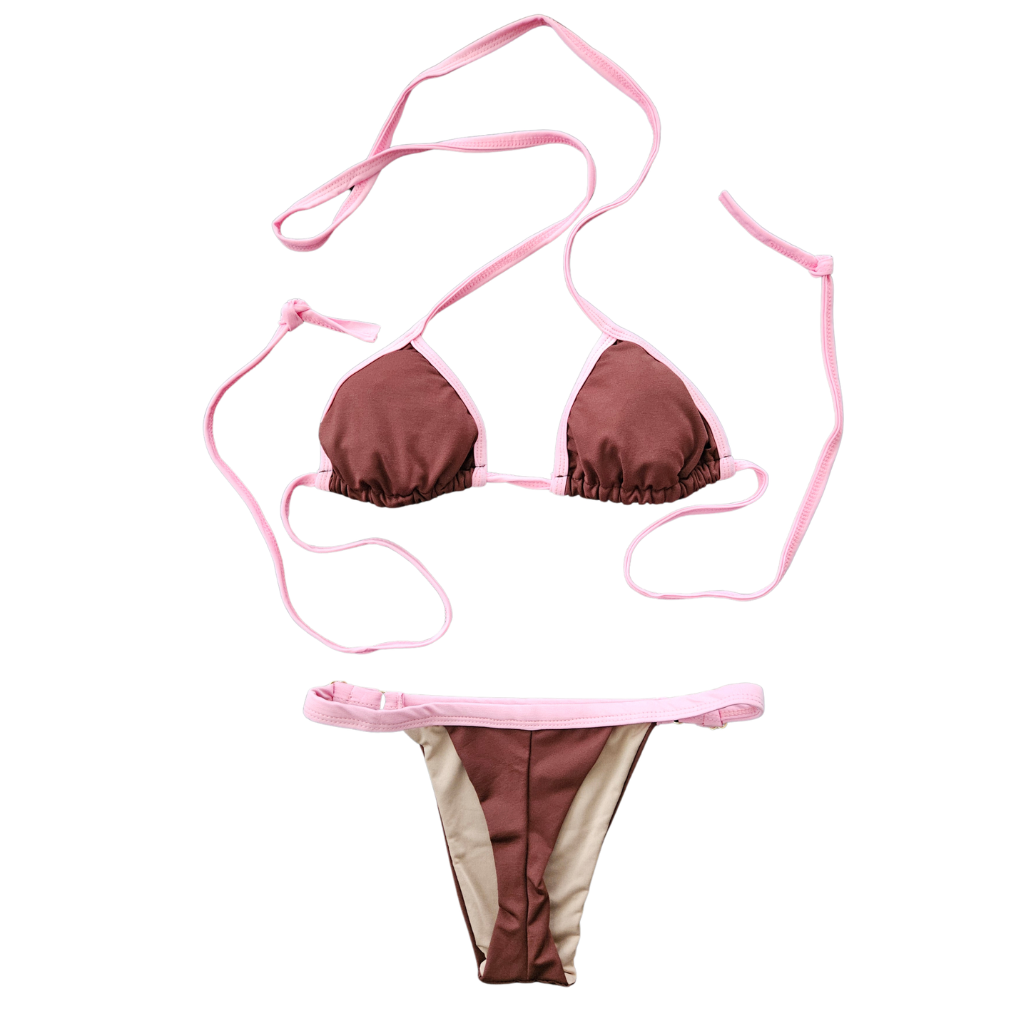 Chocolate and pink adjustable Brazilian thong bikini by Rita Rosa
