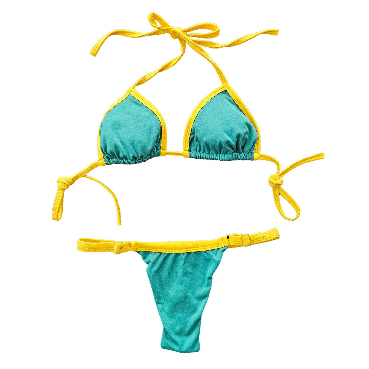 Rita Rosa green and yellow Brazilian triangle bikini isolated product image