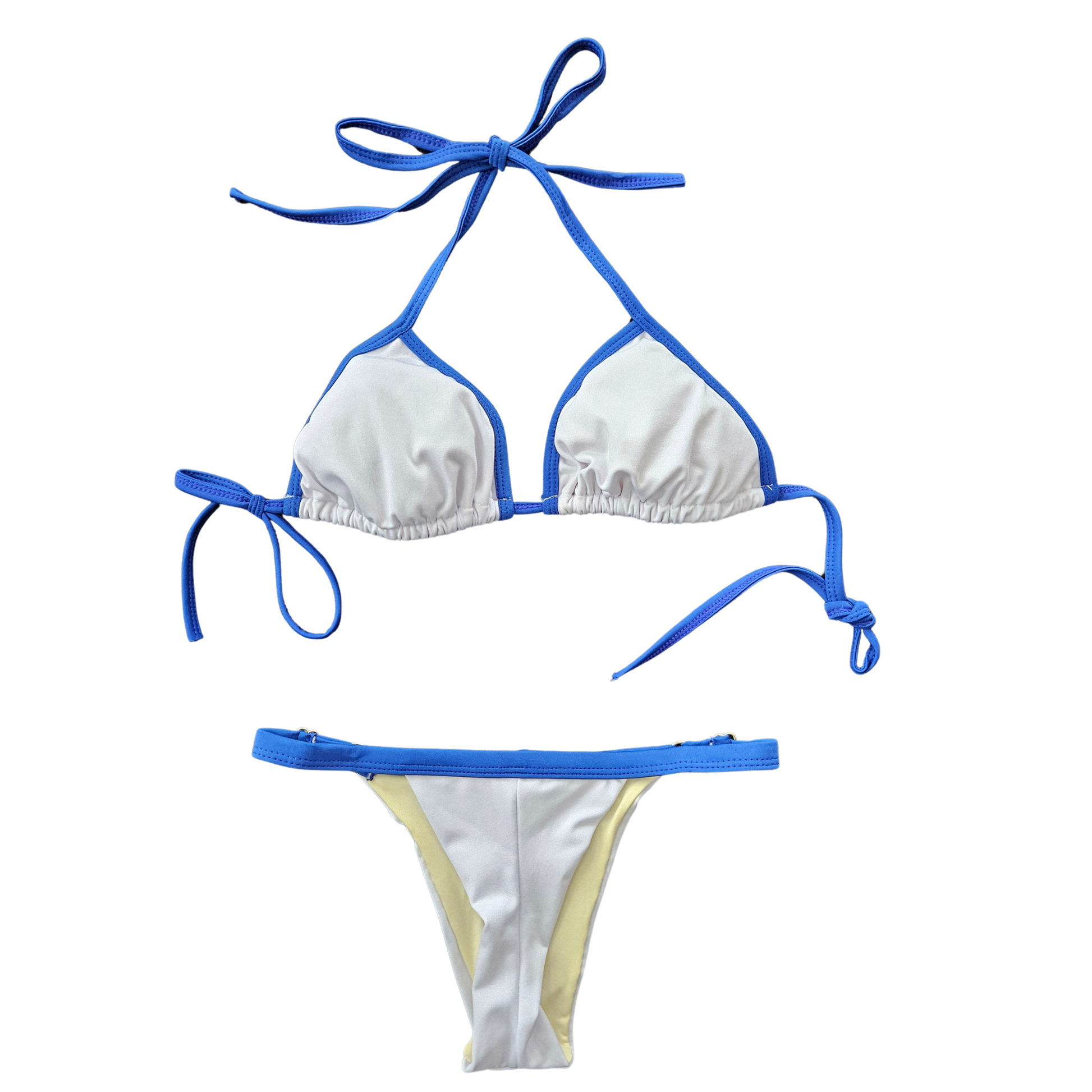 White and royal blue adjustable Brazilian bikini by Rita Rosa
