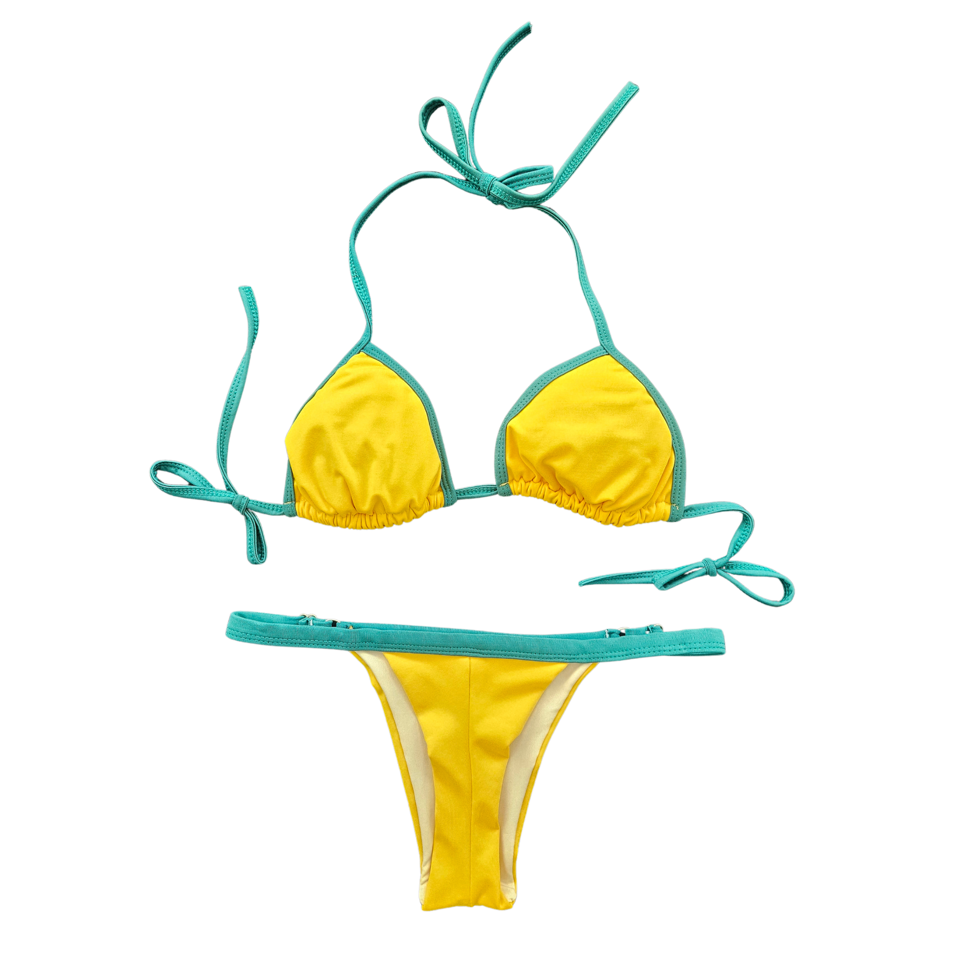 Back view of Rita Rosa yellow green Brazilian thong bikini
