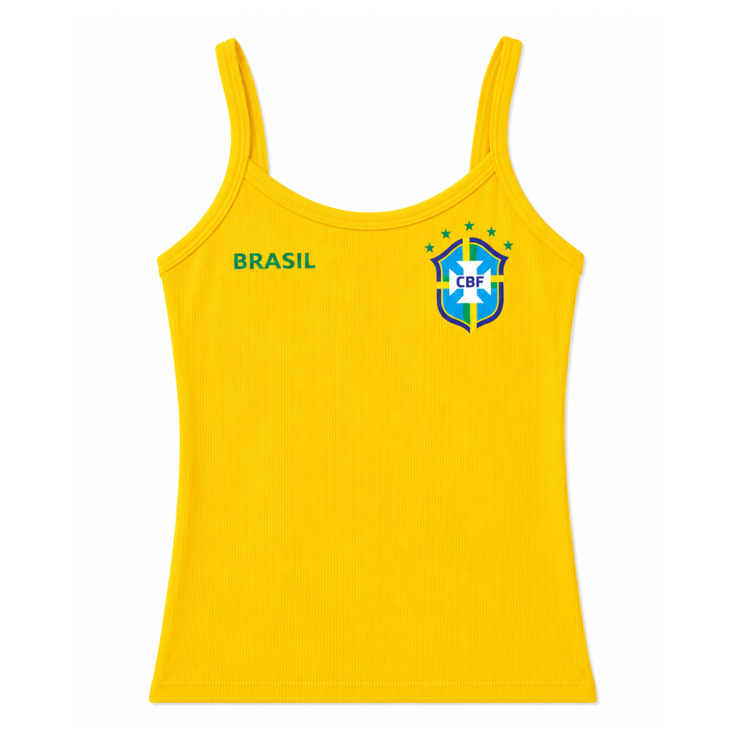 Yellow CBF Brazil soccer ribbed tank top with built-in padded cups and stretch fabric