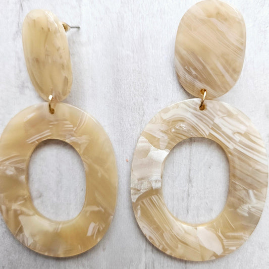 Marble Cream Oval Drop Earrings