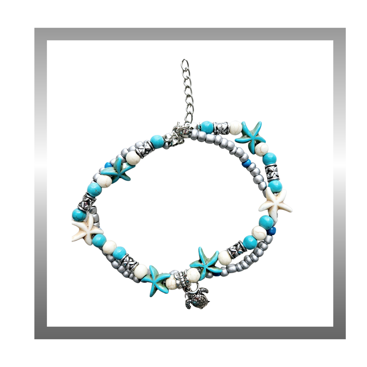 Double Anklet Beads Turtle charms Accent