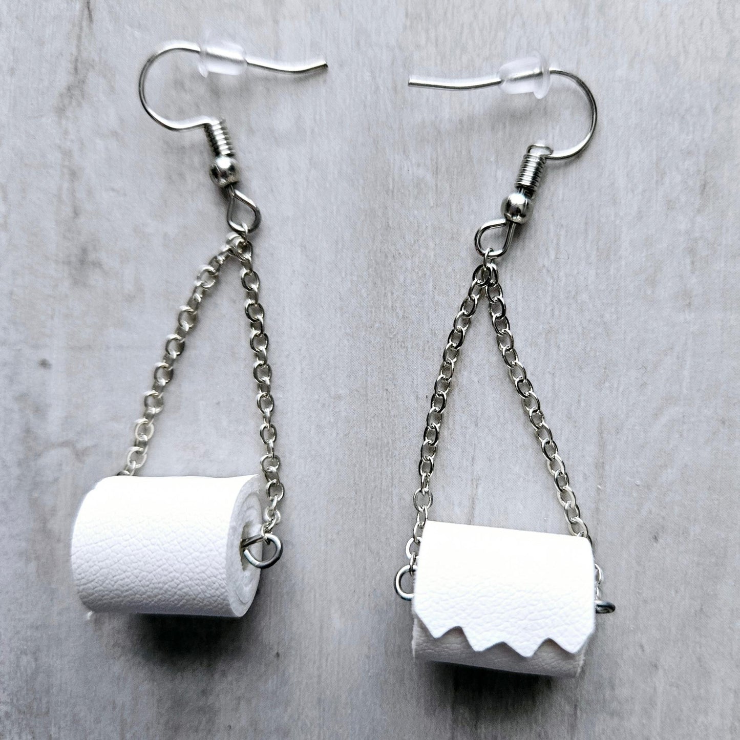 White Silver Foam Hook Earrings