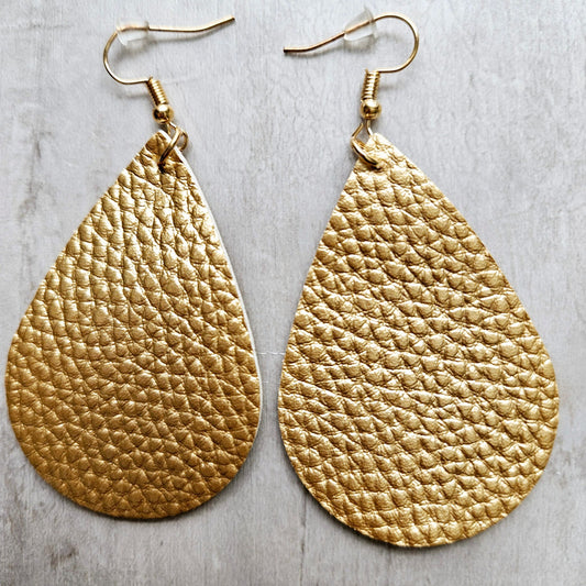 Gold Large Leather Drop Earrings