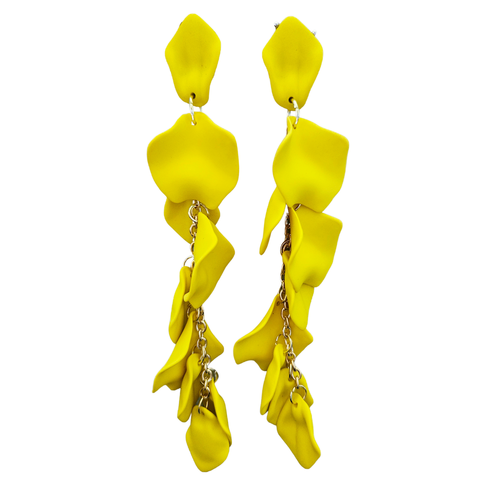 Long Yellow Petal Dangle Statement Earrings